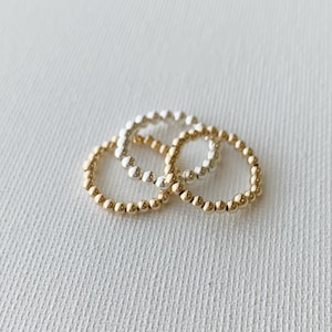 14k Gold Filled Beaded Ring | Beaded Stretch Ring | Stacking Ring | 2.5mm and 3mm Gold Bead Rings