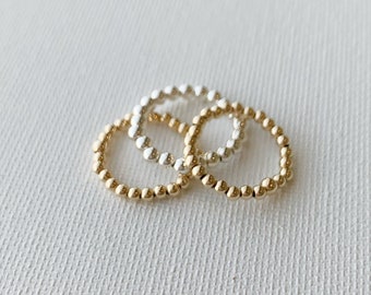 14k Gold Filled Beaded Ring | Beaded Stretch Ring | Stacking Ring | 2.5mm and 3mm Gold Bead Rings