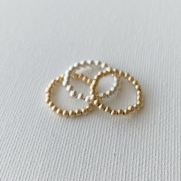 14k Gold Filled Beaded Ring | Beaded Stretch Ring | Stacking Ring | 2.5mm and 3mm Gold Bead Rings