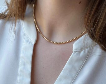 3mm 14k Gold Filled Beaded Necklace 3mm Gold Beaded Choker Gold Bead Layering Necklace Minimalist Gold Bead Choker Everyday Gold Necklace