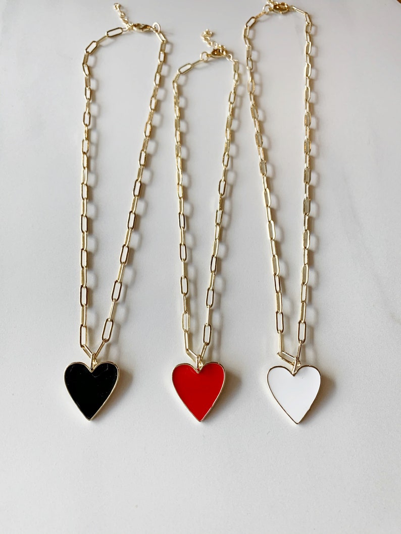 Large Heart Charm on Chunky Paperclip Chain Heart Necklace Etsy