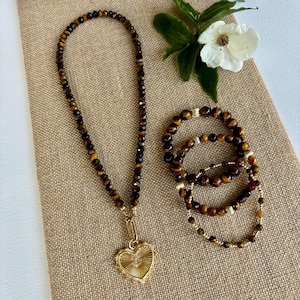 Gemstone Necklace with Carabiner Clasp Gemstone Beaded Charm Necklace Turquoise Bead Necklace Moonstone Onyx Tigers Eye Labradorite Necklace immagine 2