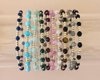 Dainty Gemstone Bracelet with 14K Gold Filled Beads Gemstone Beaded Bracelet for Women Extended Size Options Colorful Gemstone Bracelet Gift