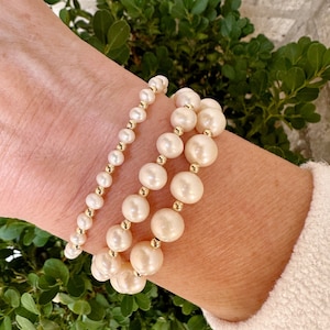 Gracie | Freshwater Pearl and 14k Gold Filled Bead Stretch Bracelet | Pearl Stacking Bracelet