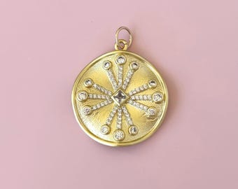 14k Gold Plated Medallion Pendant Large Gold Coin Pendant with CZ Pendant for Charm Necklace Pendant for Gemstone Candy Necklaces
