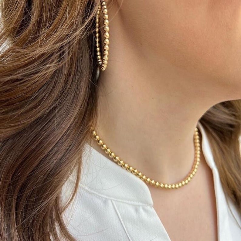 5mm Gold Filled Beaded Necklace Gold Ball Necklace Gold Bead Choker Classic Gold Filled Bead Choker Gift for Her image 3