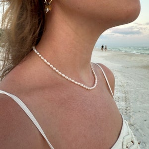 Rice Shaped Freshwater Pearl Necklace with 14k Gold Filled Clasp and 2” Extender Bridal Jewelry Gift for Her Freshwater Pearl Choker