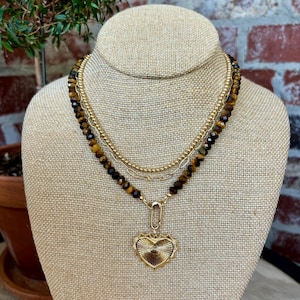 Gemstone Necklace with Carabiner Clasp Gemstone Beaded Charm Necklace Turquoise Bead Necklace Moonstone Onyx Tigers Eye Labradorite Necklace immagine 8
