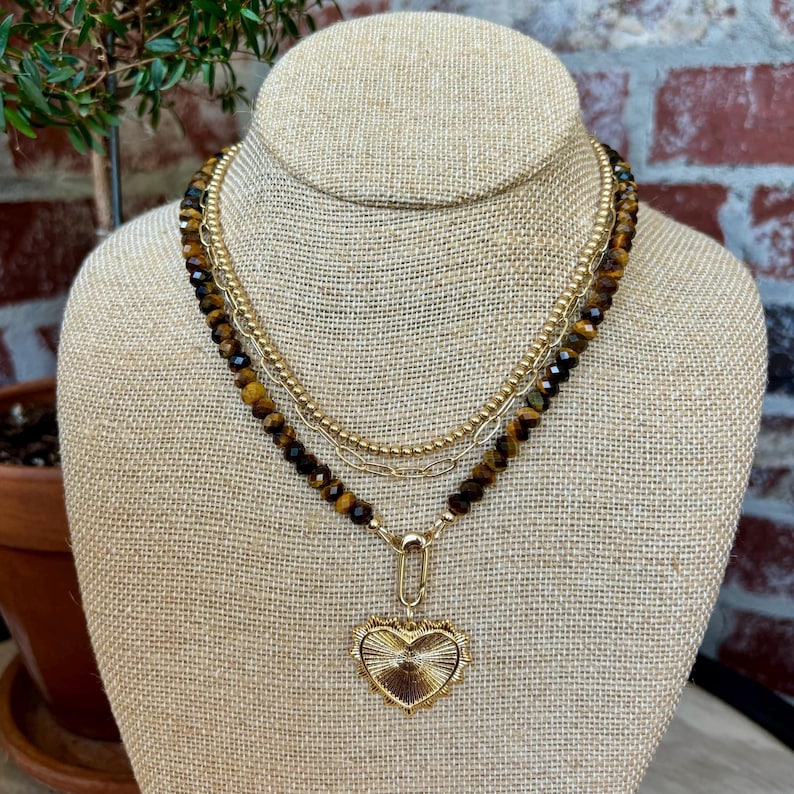 Gemstone Necklace with Carabiner Clasp Gemstone Beaded Charm Necklace Turquoise Bead Necklace Moonstone Onyx Tigers Eye Labradorite Necklace immagine 8