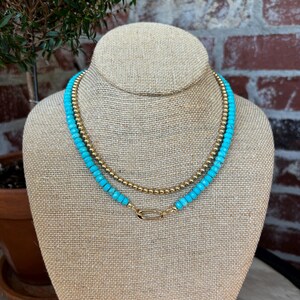 Gemstone Necklace with Carabiner Clasp Gemstone Beaded Charm Necklace Turquoise Bead Necklace Moonstone Onyx Tigers Eye Labradorite Necklace immagine 7