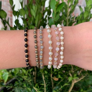 Gemstone Stretch Bracelet Dainty 14k Gold Filled Bead Bracelet with Gemstones Neutral Dainty Bracelet Esbeida Bracelet