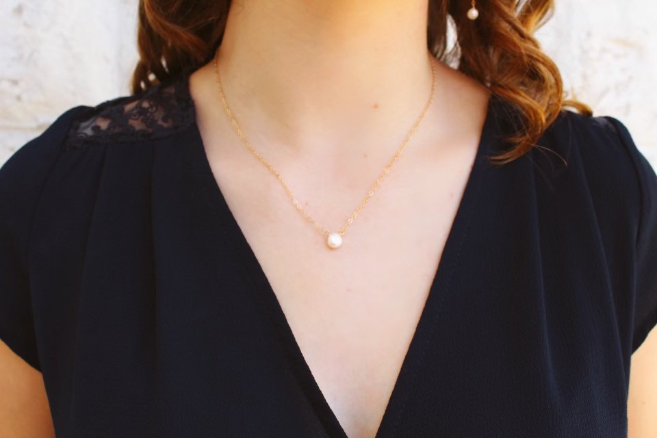 Dainty Freshwater Button Pearl Necklace in Choice of 14K