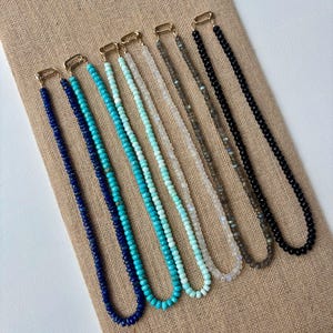 Gemstone Necklace with Push Clasp Gemstone Beaded Charm Necklace Turquoise Beaded Necklace Moonstone Labradorite Lapis Peruvian Opal
