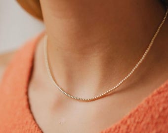 2mm Bead Necklace Dainty 14K Gold Filled Beaded Choker .925 Sterling Silver Bead Necklace Gold Ball Necklace Gift Idea for Her
