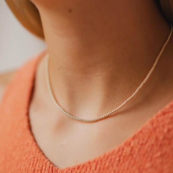 2mm Bead Necklace Dainty 14K Gold Filled Beaded Choker .925 Sterling Silver Bead Necklace Gold Ball Necklace Gift Idea for Her