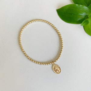 Saint Christopher Bracelet | 14k Gold Filled Bead Bracelet | Sterling Silver St. Christopher Stretch Bracelet