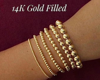 Gold Bead Bracelet Non Tarnish Gold Filled Beaded Bracelet Stack Waterproof Gold Bead Bracelet Sets 14K Gold Filled Bead Bracelet Gift