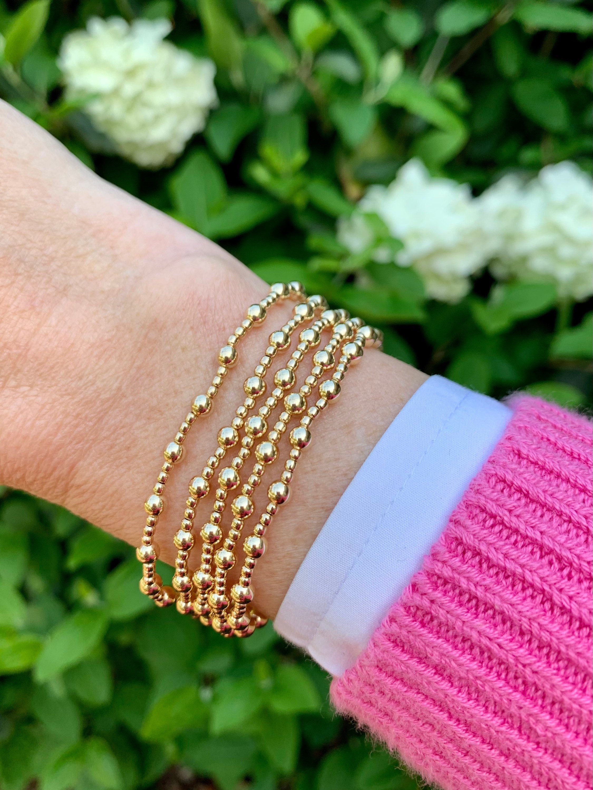 14K Gold-Filled Beaded Bracelets | 3mm, 4mm, 5mm 4mm with Charm