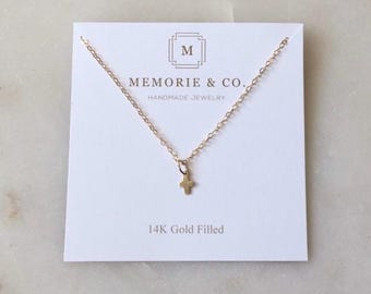 Dainty Cross Necklace 14k Gold Filled Cross Necklace Sterling Silver Cross Necklace Baptism Gift Confirmation Gift Cross Charm Necklace