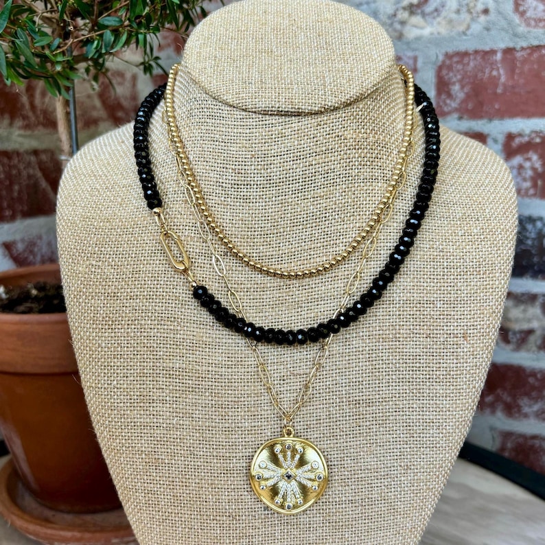 Gemstone Necklace with Carabiner Clasp Gemstone Beaded Charm Necklace Turquoise Bead Necklace Moonstone Onyx Tigers Eye Labradorite Necklace immagine 6