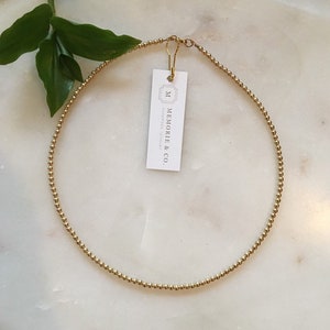 3mm 14k Gold Filled Beaded Necklace  3mm Gold Beaded Choker  Gold Bead Layering Necklace  Minimalist Gold Bead Choker