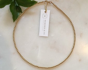 3mm 14k Gold Filled Beaded Necklace  3mm Gold Beaded Choker  Gold Bead Layering Necklace  Minimalist Gold Bead Choker