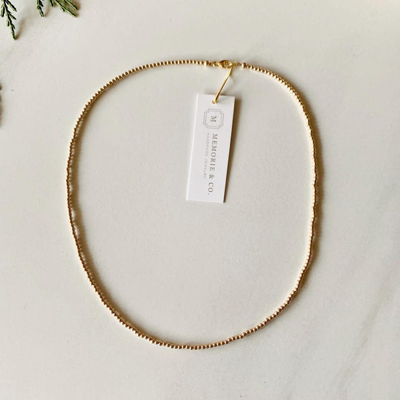 2mm Bead Necklace Dainty 14K Gold Filled Beaded Choker .925 Sterling Silver Bead Necklace Gold Ball Necklace Gift Idea for Her image 2