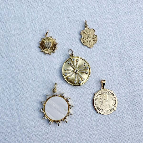 Pendants | French Coin Charm | Ray of Light Pendant | Mother of Pearl Pendant