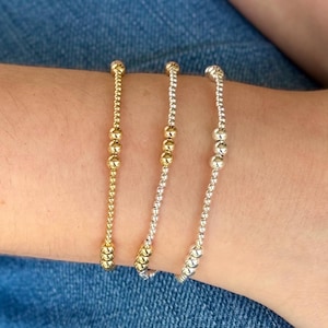 Mixed Metal Bead Bracelet 14k Gold Filled Beaded Stretch Bracelet Stack Dainty Sterling Silver Bead Bracelet Two Tone Bead Stretch Bracelet
