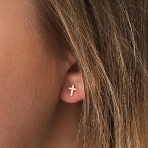 Dainty Cross Earrings | 14k Gold Filled Cross Earrings | Sterling Silver Cross Studs | Minimalist Earrings | Baptism or Confirmation Gift