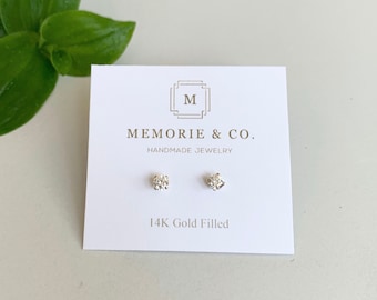 4mm CZ Earrings Set in 14k Gold Filled Studs | Cubic Zirconia Stud Earrings | Minimalist Stud Earrings