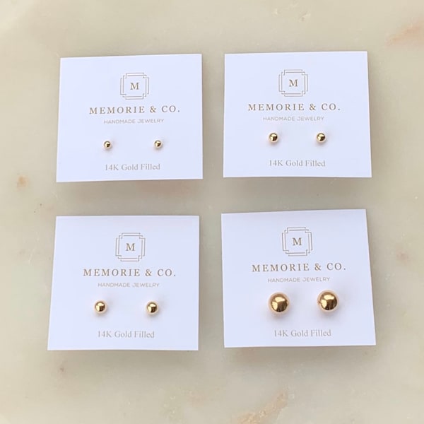 14k Gold Filled Ball Studs: Dainty Bead Earrings