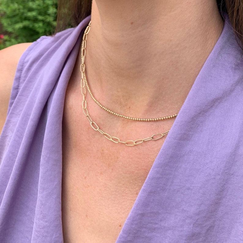 2mm Bead Necklace Dainty 14K Gold Filled Beaded Choker .925 Sterling Silver Bead Necklace Gold Ball Necklace Gift Idea for Her image 7