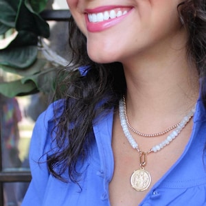 Gemstone Necklace with Carabiner Clasp Gemstone Beaded Charm Necklace Turquoise Bead Necklace Moonstone Onyx Tigers Eye Labradorite Necklace immagine 5
