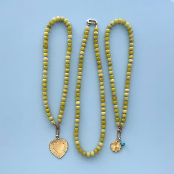 Gemstone Candy Necklace with Carabiner Clasp Gemstone Beaded Charm Necklace Lemon Jade Mothers Day Gift Idea for Mom Fun Summer Necklace
