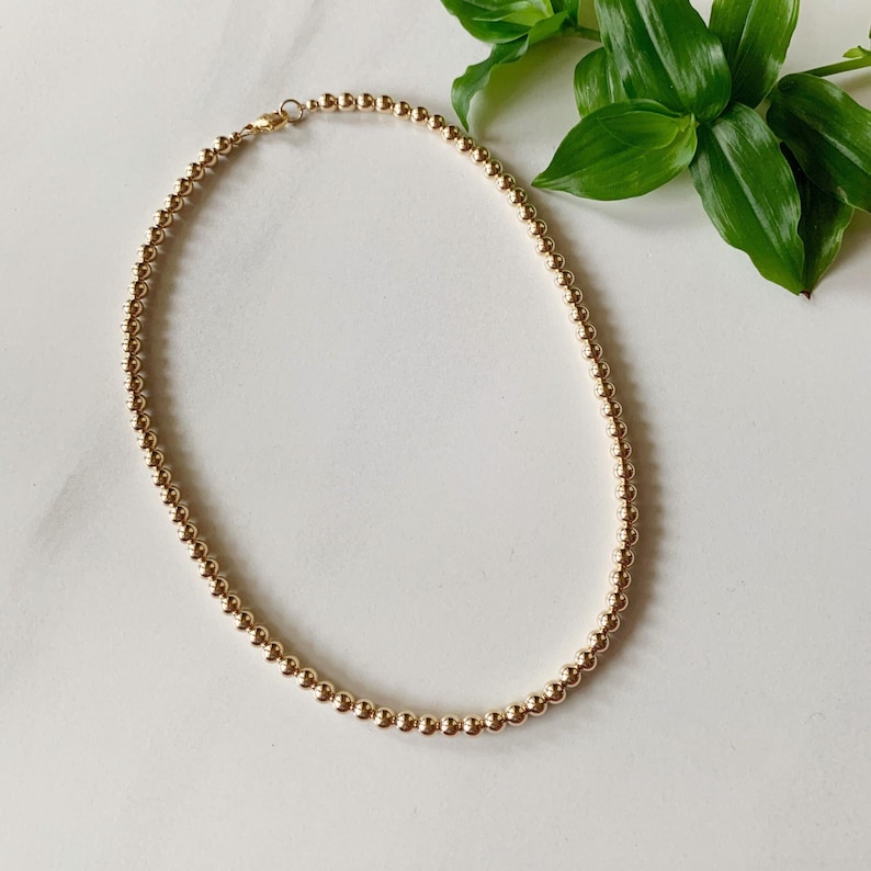 5mm Gold Filled Beaded Necklace Gold Ball Necklace Gold Bead Choker Classic Gold Filled Bead Choker Gift for Her image 1