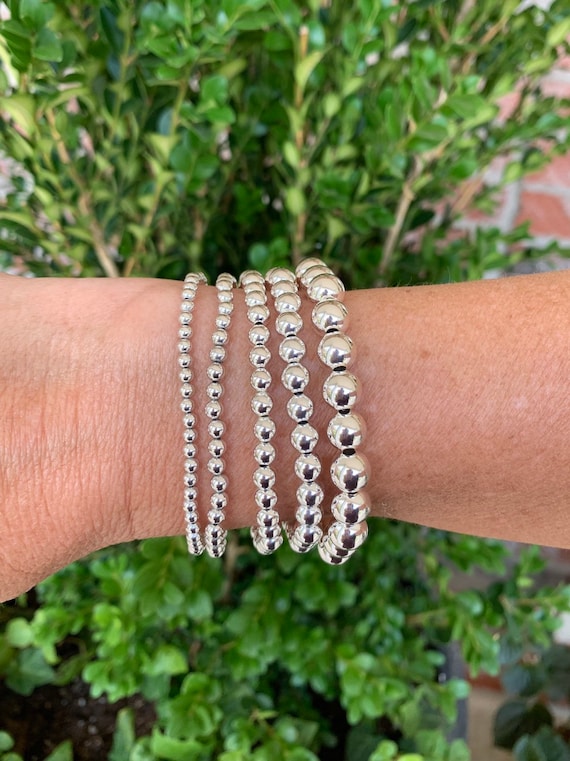 Bead Stretch Bracelet 4mm Sterling Silver Beads - Made in the USA Bead Stretch Bracelet 4mm Sterling Silver Beads - Made in the USA