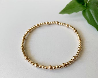 Carol |Non Tarnish 14k Gold Filled Beaded Stretch Bracelet | Gold Ball Bracelet | Sterling Silver Bead Bracelet | Silver Bead Bracelet