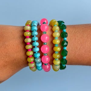 Summer Bracelet Stack Turquoise Bracelet Pink and Green Beaded Bracelet Colorful Bead Bracelet Teen Girl Gift Idea Festival Dopamine Jewelry