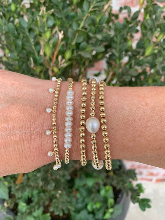 Pearl and gold bead cheap bracelet