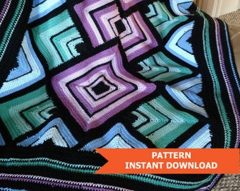 A Marriage of Squares- Crochet Afghan Pattern, Printable, Blue Prints, Patterns, Bright Colors, Blanket, Throw, Bedroom Decor, Bedding