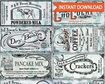 Shabby Chic Canister Labels Set Instant Download- Antique Decor, Farmhouse, Country, Pantry Labels, Organization, Canister, Printables