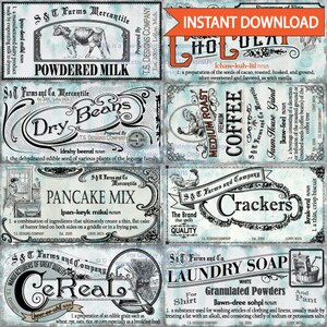 Shabby Chic Canister Labels Set Instant Download- Antique Decor, Farmhouse, Country, Pantry Labels, Organization, Canister, Printables
