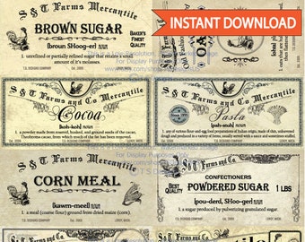 Vintage Pantry Label Set 1- Antique Decor