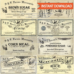 Vintage Pantry Label Set 1- Antique Decor