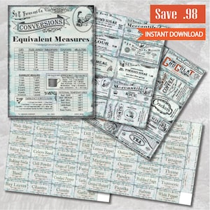 Shabby Chic Pantry Labels Collection Instant Download- Antique Decor, Farmhouse, Country, Pantry Labels, Organization, Canister, Printables
