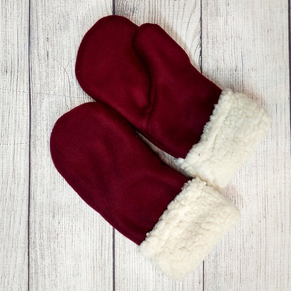 Maroon Red Santa Mittens/Double Layer Fleece/Very Warm/Sherpa Cuff/ ts designs us