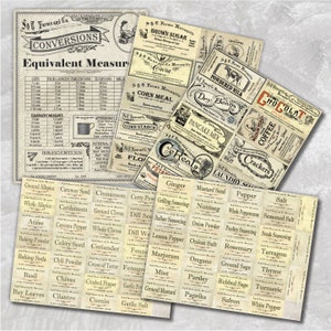 Vintage Pantry Labels Collection Hardcopy- Spice Labels, Antique Decor, Vintage Pantry Labels, Organization, Canisters