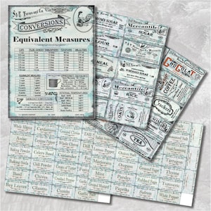 Shabby Chic Pantry Labels Collection Hardcopy- Antique Decor, Farmhouse, Country, Pantry Labels, Organization, Canister