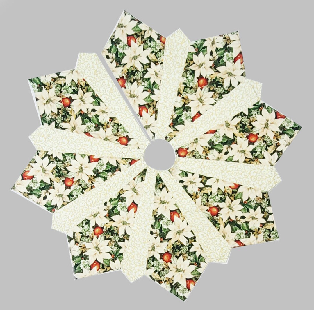 Poinsettias Quilted Christmas Tree Skirt Full Sized or Mini Tree Skirt